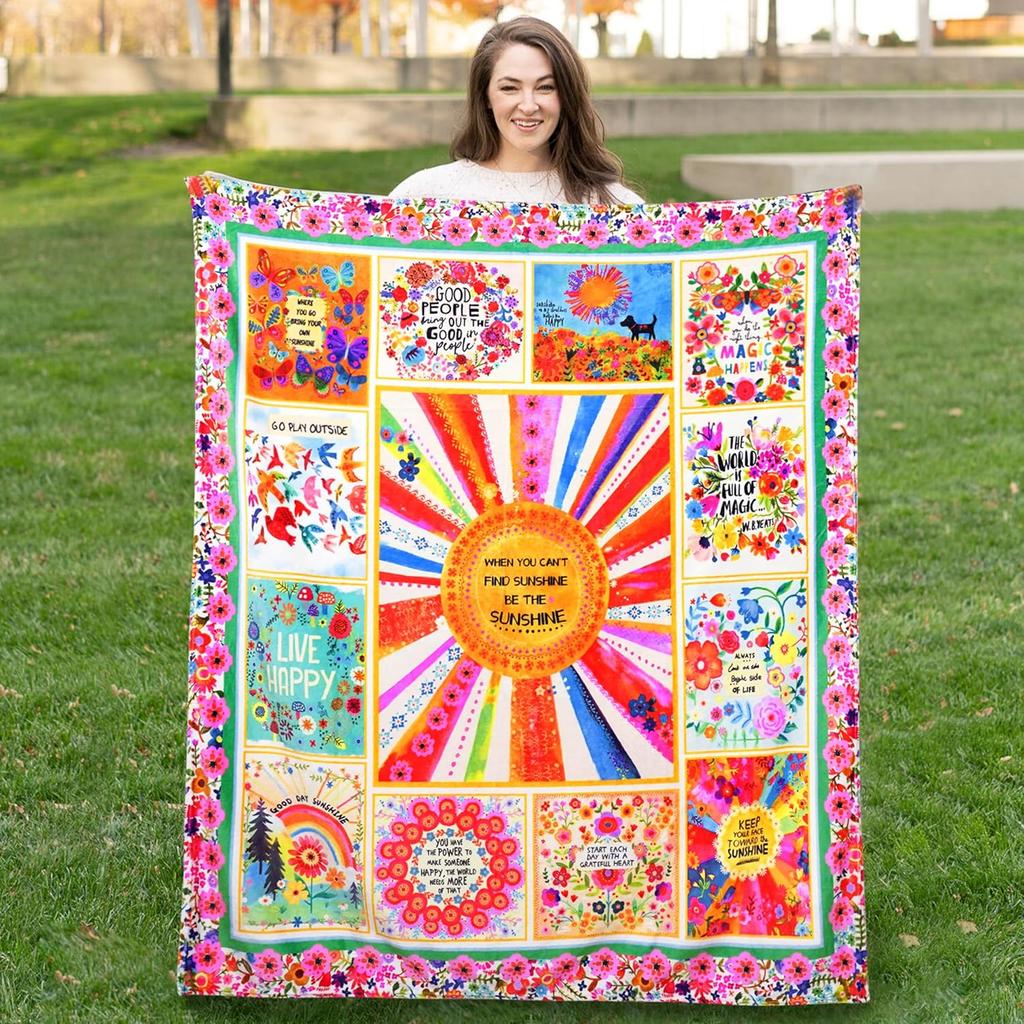 GUOYU Blanket Boho Floral Throw Blanket Natural Life Patchwork BlanketsGirls Home Gift Soft Warm and Cozy Flannel for Sofa Bed Couch Travel
