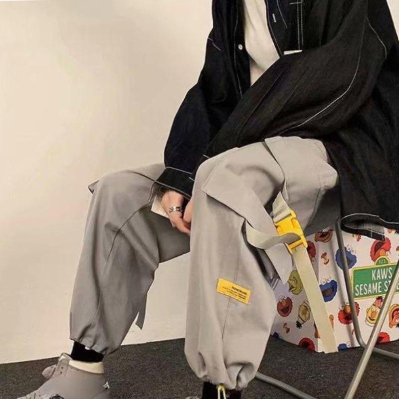 Herren-Cargohose, lässig, Hip-Hop, Hit-Farbe, mehrere Taschen, Hose, Streetwear, Bänder, Techwear, Jogginghose