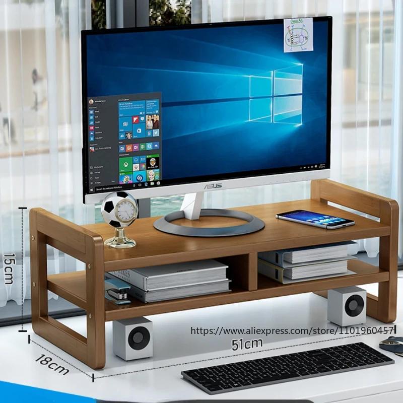 Bamboo Wooden Monitor Stand for Home Office Storage with Computer Riser Shelf and Desk Organizer