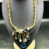 Medieval Vintage Ancient Copper Plated Real Gold Color Inlaid Necklace Bracelet Set Heavy Industry Craft Jewelry Premium Sense