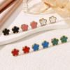13MM Titanium Steel Four-Leaf Clover Mother-of-Pearl 18K Flower Stud Earrings - Elegant & Simple Plum Blossom Design