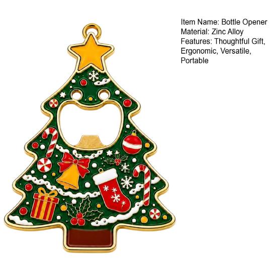 Holiday Party Gift for Friends Christmas Tree Bottle Opener, Metal Beer Cap Opener with Magnet Solid Fridge Sticker, Festive Kitchen Decor,