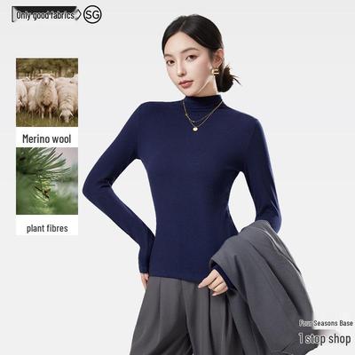 Women's Wool Semi-High Neck Long Sleeve Top - Antibacterial, Slimming, Warm, Versatile for Autumn and Winter