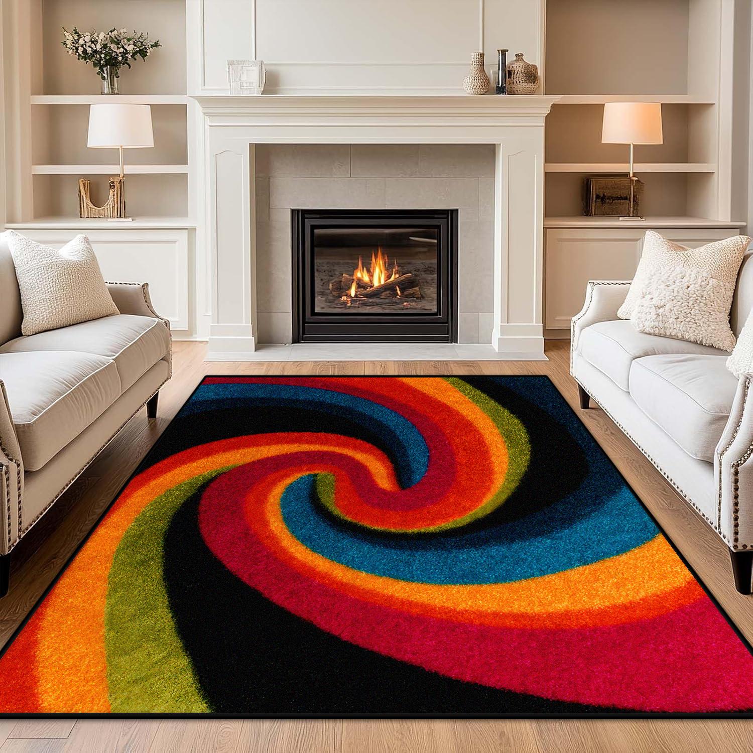 

Colorful Swirl Rug Abstract Red Carpet for Living Room Large Bedroom Decoration Rug Light Luxury Sofa Coffee Table Mat Non-slip 60x90cm