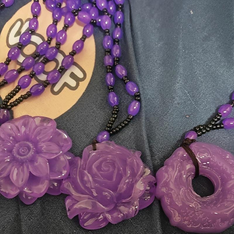 Retro Imitation Amber Necklace For Men And Women Purple Beaded Long Pendant Sweater Chain Mother'S Day Gift