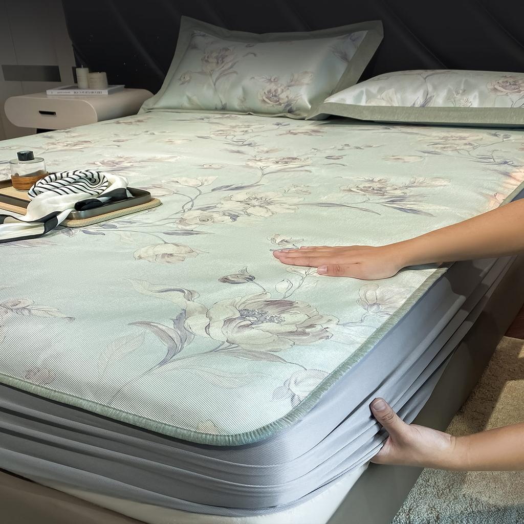 Light Luxury High-end Washable Machine Washable Household Ice Silk Cool Mat Bedsheet Three Piece Set - Shallow Memory