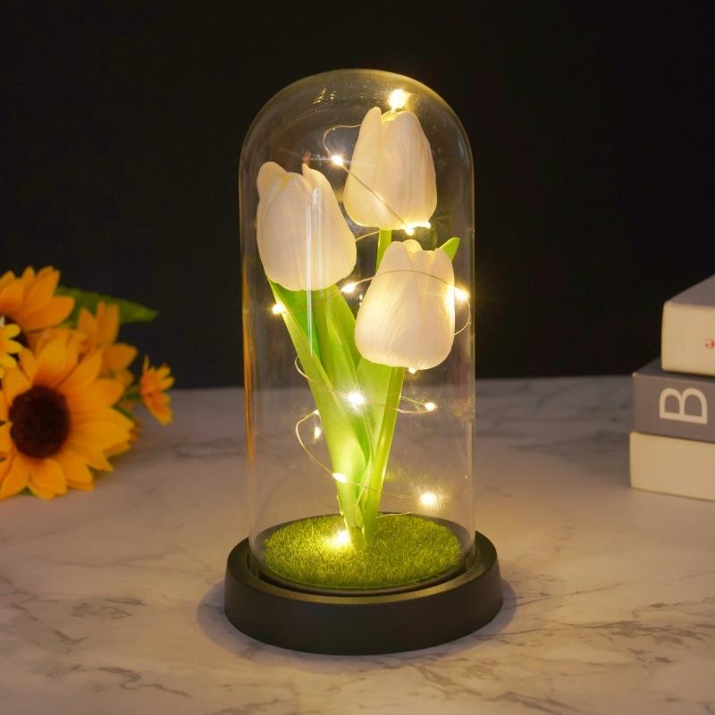Simulation tulip glass cover ornament creative night light Mother's Day Valentine's Day gift for girlfriend