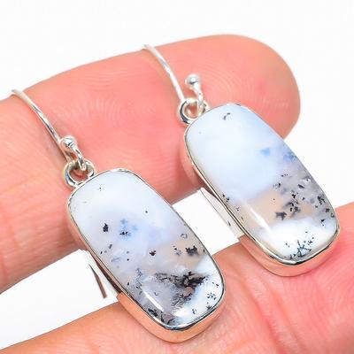 Natural Dendrite Opal Gemstone 925 Solid Sterling Silver Gift Earring 1.50" z8Q07