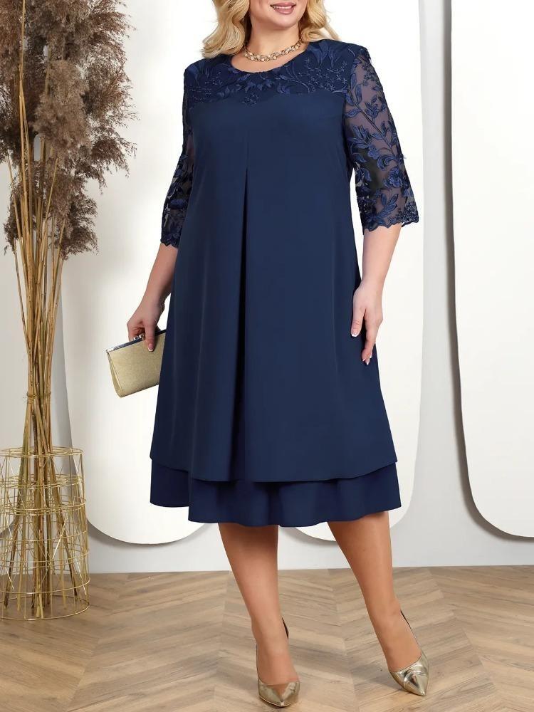 Elegantes Plus-Size-Kirchenkleid für Damen Locker Chiffon Abschlussball-Partykleid Formelles Stickkleid für Damen