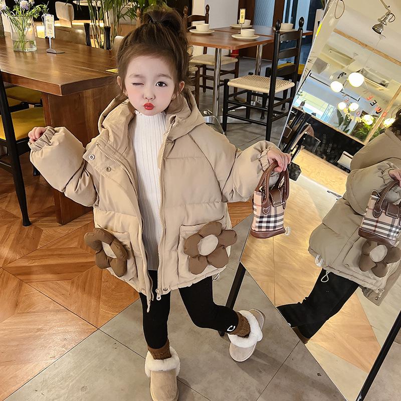 2024 Winter Baby Girl Stylish Cotton Mid-Length Padded Jacket