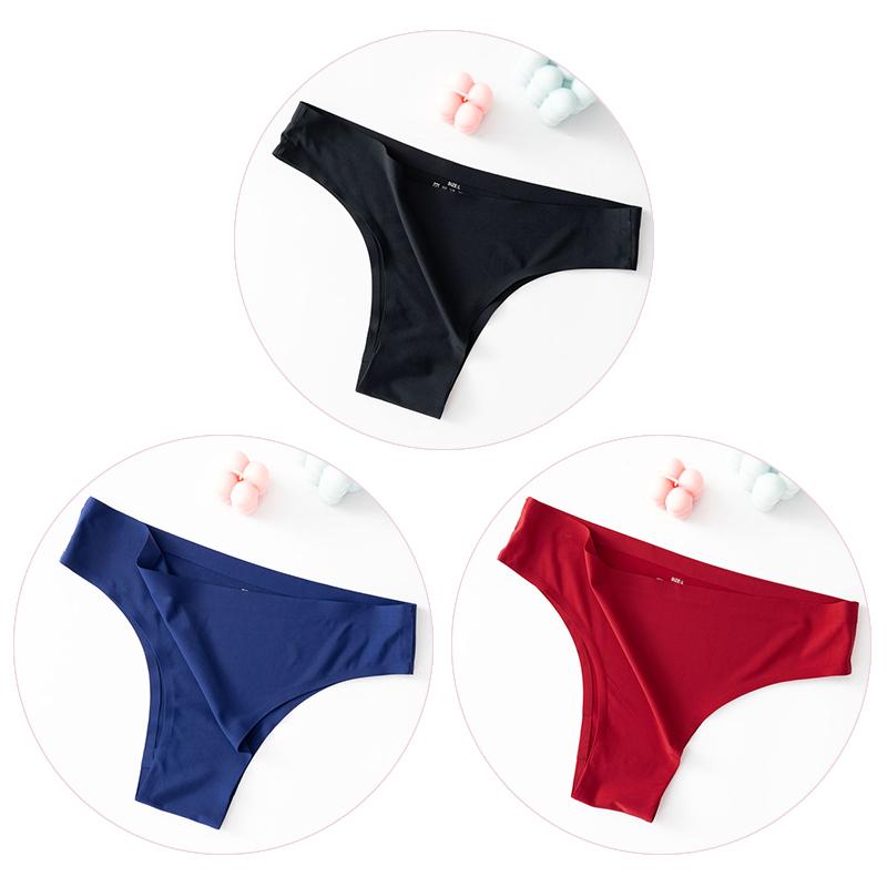 3PCS/SET Sexy Seamless Ice Silk Breathable Panties Low Waist Thong Women's Bikini Briefs Lingere Underwear