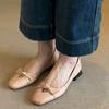 Sheepskin version~ retro apricot versatile flat-bottomed square-headed single shoes, women's one-pedal light-mouth bow ballet shoes