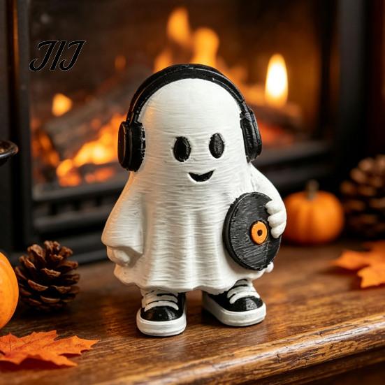 Spooky Cute Room Decor Halloween Ghost Figurine, Holding Coffee/Book/Record Resin Statue, Desktop Ornaments for Tabletop Ornament Home Office