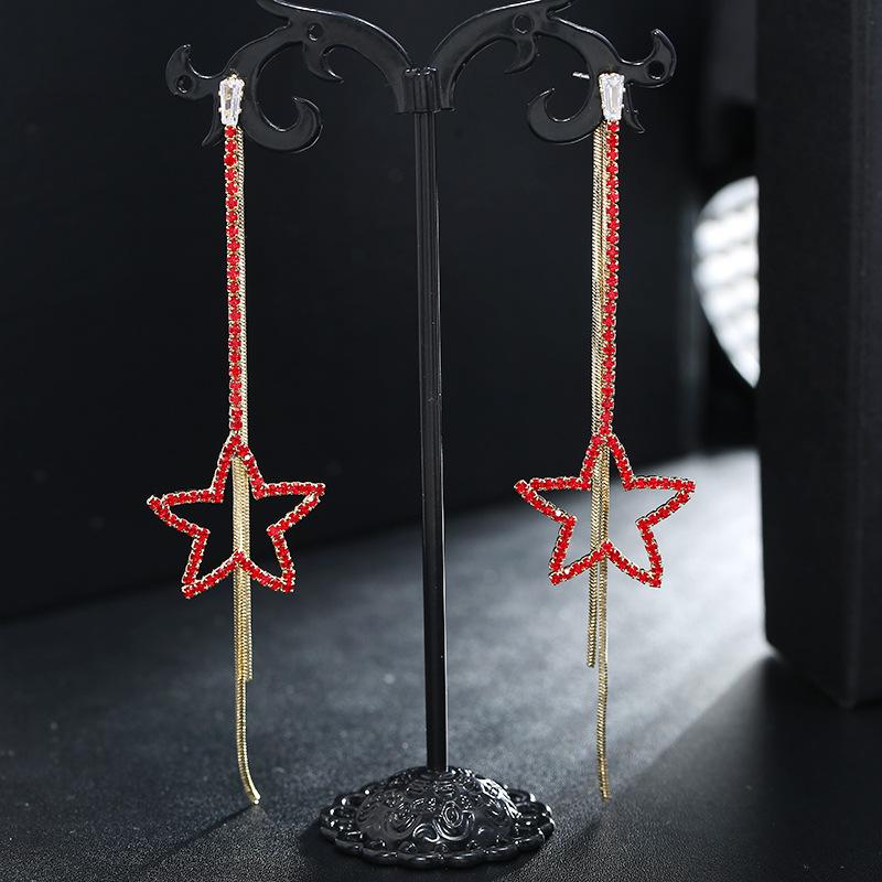 Simple and Stylish 925 Silver Needle Stud Earrings Femininity Elegant Red Crystal Earrings Earrings Long Fringed Ear Jewelry