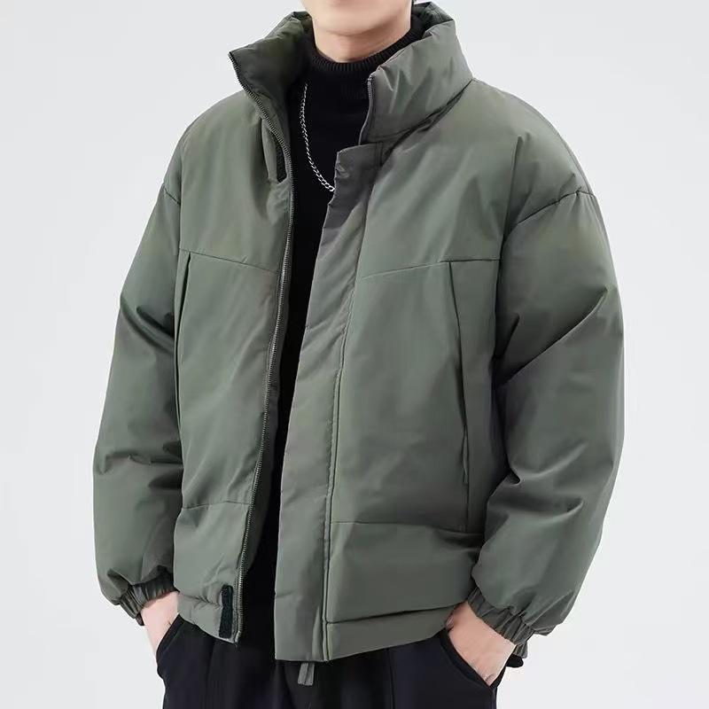 Men's Stand Collar Warm Cotton Jacket - Casual, Trendy, Thickened for Autumn/Winter
