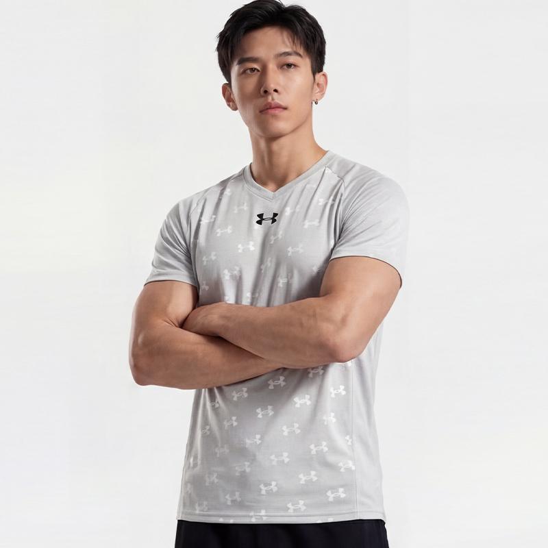 Under Armour Loose Fit V-Neck Short Sleeve T-Shirt Unisex Tops Light-Gray 21500531-009