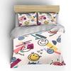 Lustiges Cartoon-Smiley-Gesichter-Druck Bettwäsche-Set für Kinder Luxuriöses Geschenk 3-teiliges Digitaldruck-Bettdecken-Set Weich Bequem Atmungsaktiv