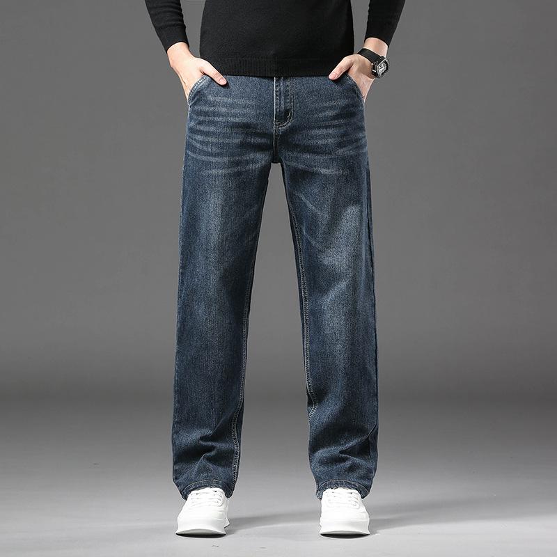 2025 Autumn/Winter Men's High-End Loose Straight Leg Jeans - Casual High-Waisted Pants