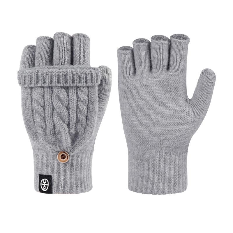 Winter Flip-top Dual-purpose Half-finger Gloves for Women, Cold-proof and Warm Student Gloves, Thickened and Velvet Bare-finger Gloves for Men