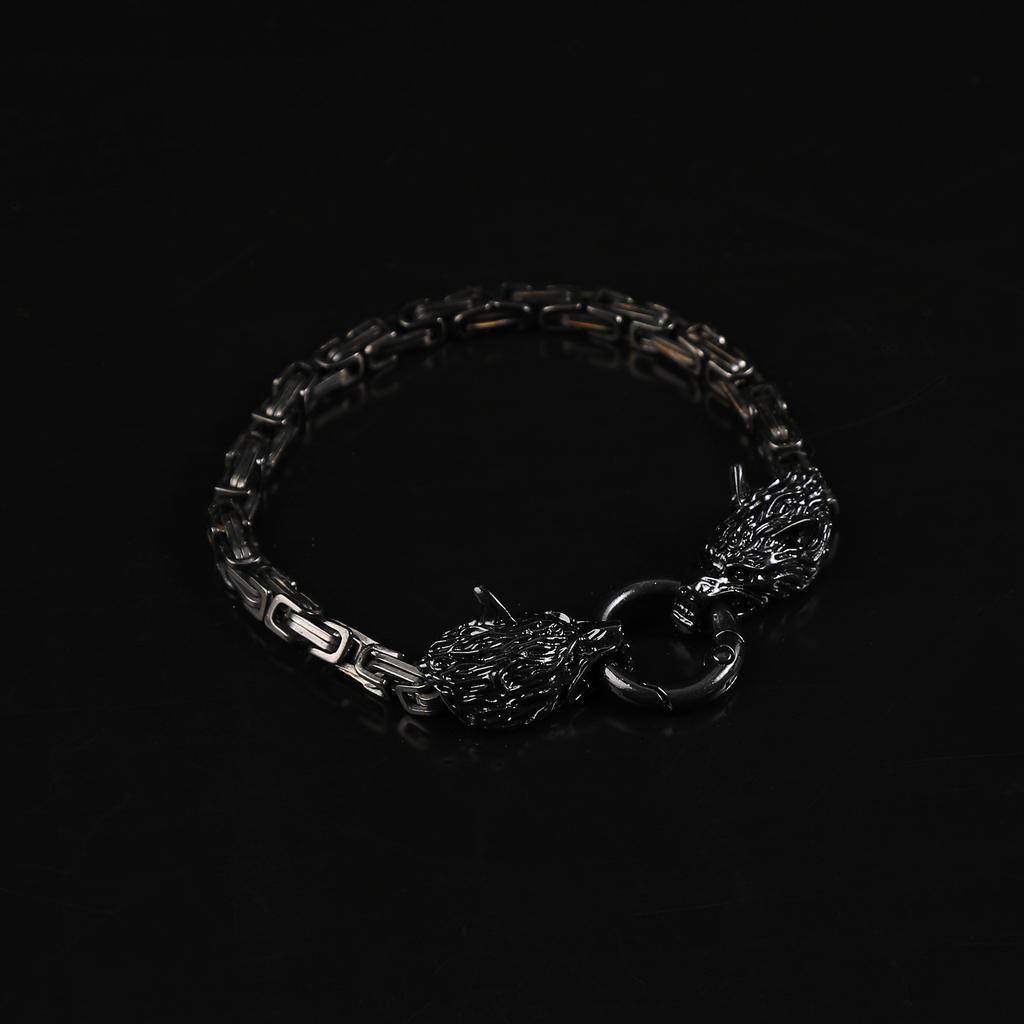 Foreign Trade Retro Nordic Viking Rune Hammer Pendant Wolf Head Necklace Bracelet Jewelry Set Stainless Steel Chain