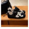 Cowhide Version~ Genuine Leather Thick-soled Leopard Print Miu Wind Strap Casual Sports Shoes Women's Board Shoes
