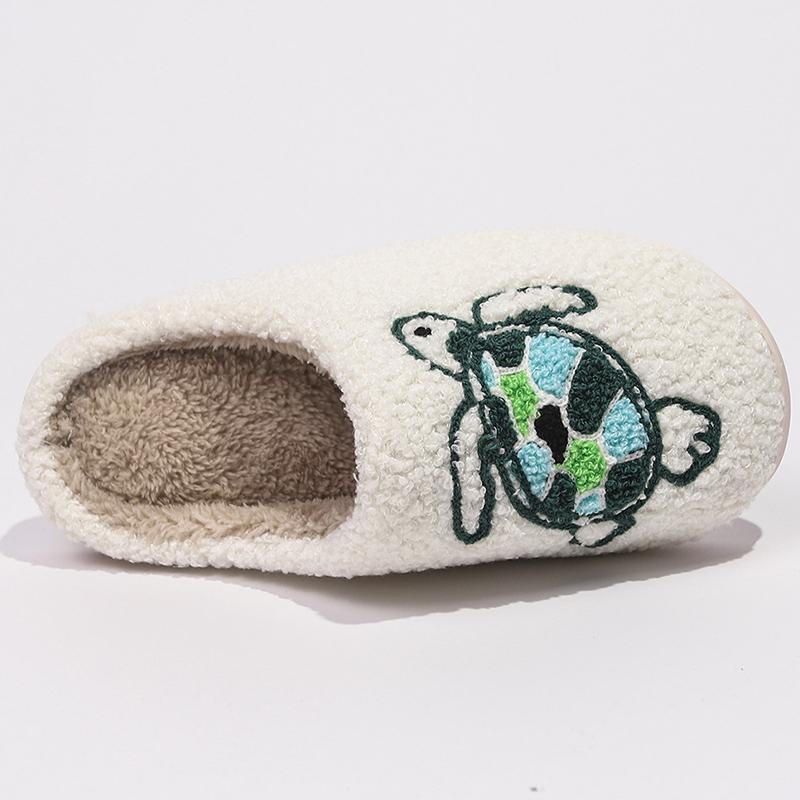 Fashion Smile Pop Winter Indoor Comfortable Plush Slippers Cute Cartoon Turtles Fluffy Cotton Slippers Non-slip Warm Household Slippers