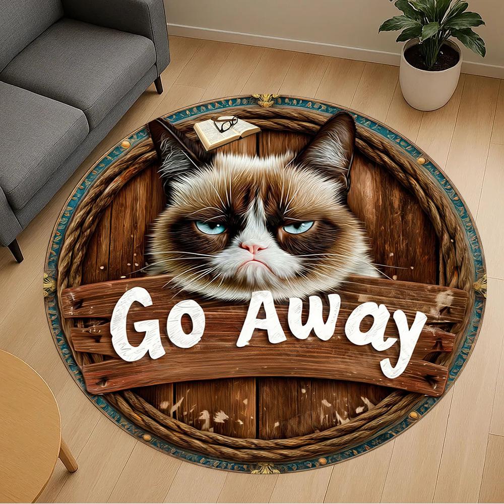 1PC Cat Go Away Office Round Area Rug, Under Office Chairs Bedroom Living Room Home Decor, Carpet for Office -1110117