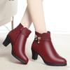 Mom Shoes Autumn and Winter Leather Shoes Velvet New Middle Heel Short Boots Tapered Heel Fashion Boots    and Elderly Warm Cotton Shoes