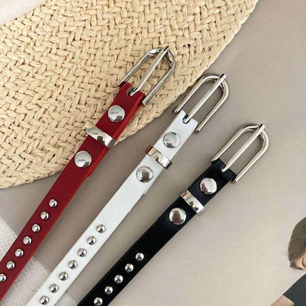 Gothic Long Double-layer Belt PU Leather Y2K Belt Trend Rivet Belt Skirts Waistband