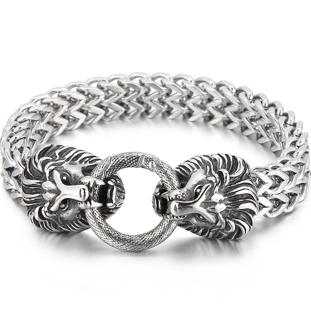 Steampunk Skull Lion Dragon Head Bracelet for Man Waterproof 18K Gold Color Stainless Steel Men s Hand Bracelets Gothic Jewelry 22.5cm