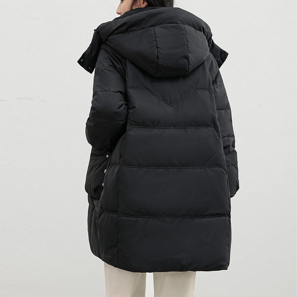 Verdickte, mittellange, lockere, modische, große Kapuzenjacke für Mädchen, bequem, gesteppt, mit Baumwolle gefüttert