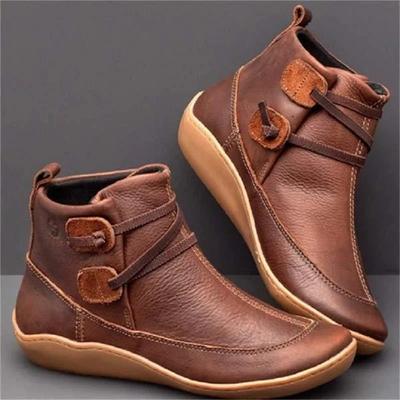 Women's Vintage Casual Short Ankle Boots Men Flat Snow Boots Shoes Vintage Booties Fashion Women Short Boot Leather