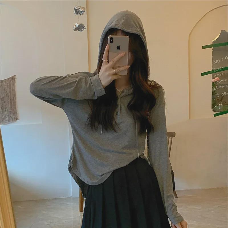 Dámské trendy tričko s dlouhým rukávem v jednobarevné variantě - Korejský styl pro jaro a podzim