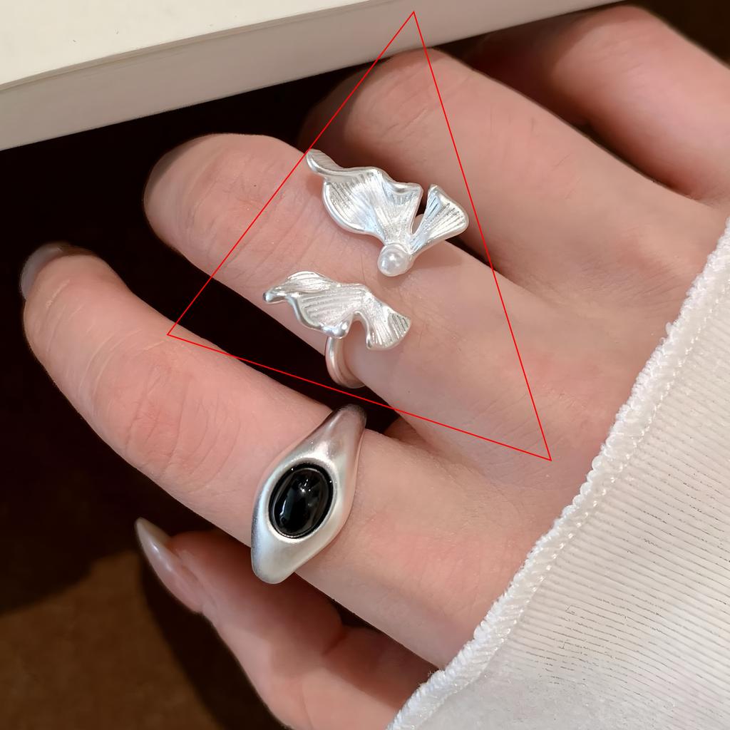 VENTFILLE   CopperBlack Zircon Wheat Ears Leaf Ring for Women Girl Gift Double Layer Simple Jewelry Dropshipping