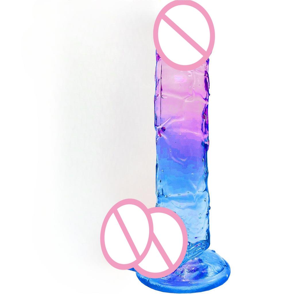 Hot Sale Colorful Crystal Jelly Transparent Simulation Penis Female Gradient Dildo Masturbation Stick Adult Products