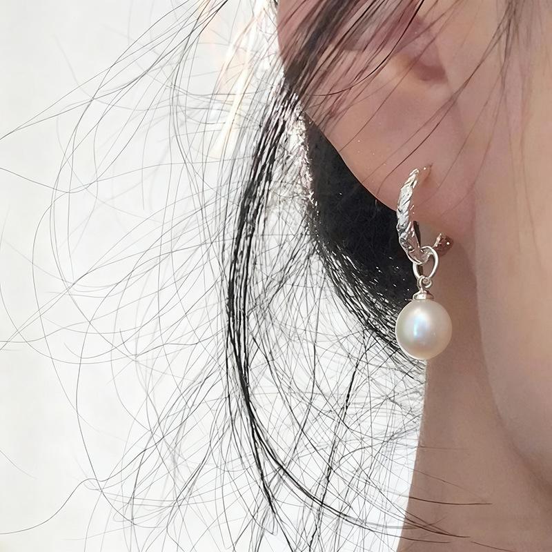 Real Sterling Silver Heart Pearl Pendant Hoop Earrings for Women Cute Asymmetric Fine Minimalist Accessories