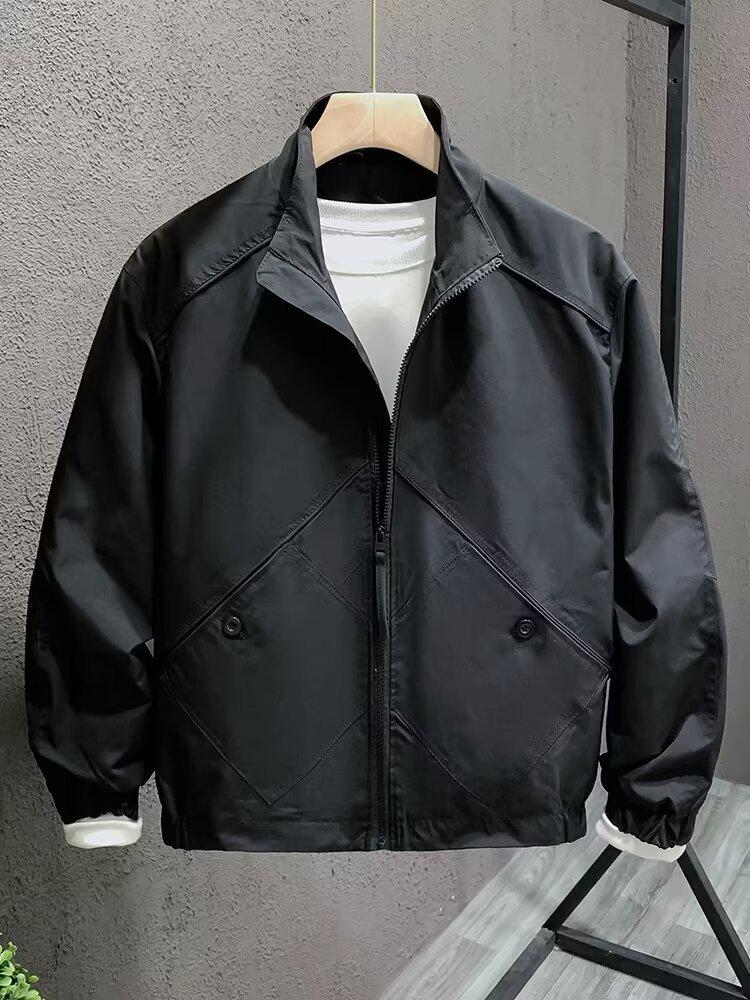 

Мужская однотонная куртка со стойкой - Весенне-осенняя повседневная рабочая одежда для подростков M