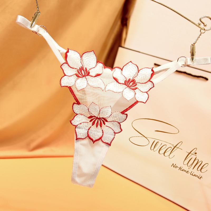 Breathable Underpants Flower Thin Belt Embroidery Transparent Women Panties Korean Underwear T Back Thongs String Briefs