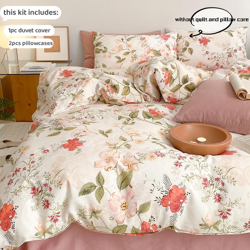3pcs Floral Duvet Cover Set Pillowcases No Filling No Flat Sheet Twin Single Queen Size Girls Bedding Linen