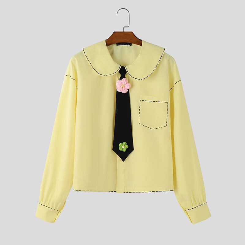 INCERUN S-5XL Herren Schnürung Langarm Niedlich Lässig Locker Übergröße Oberteile Hemden