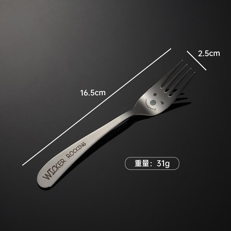 304 Stainless Steel Creative Smiley Face Inclined Handle Laser Spoon Chopsticks Fork Student Tableware Full Set of Gifts Children