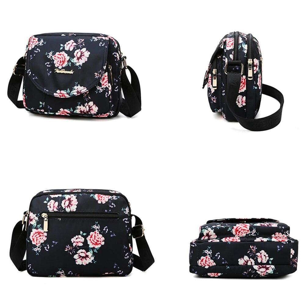 Módní design s květinovým vzorem Dámská taška přes rameno Vícekapesní Dámské kabelky Messenger Módní vysoce kvalitní nylonová dámská kabelka