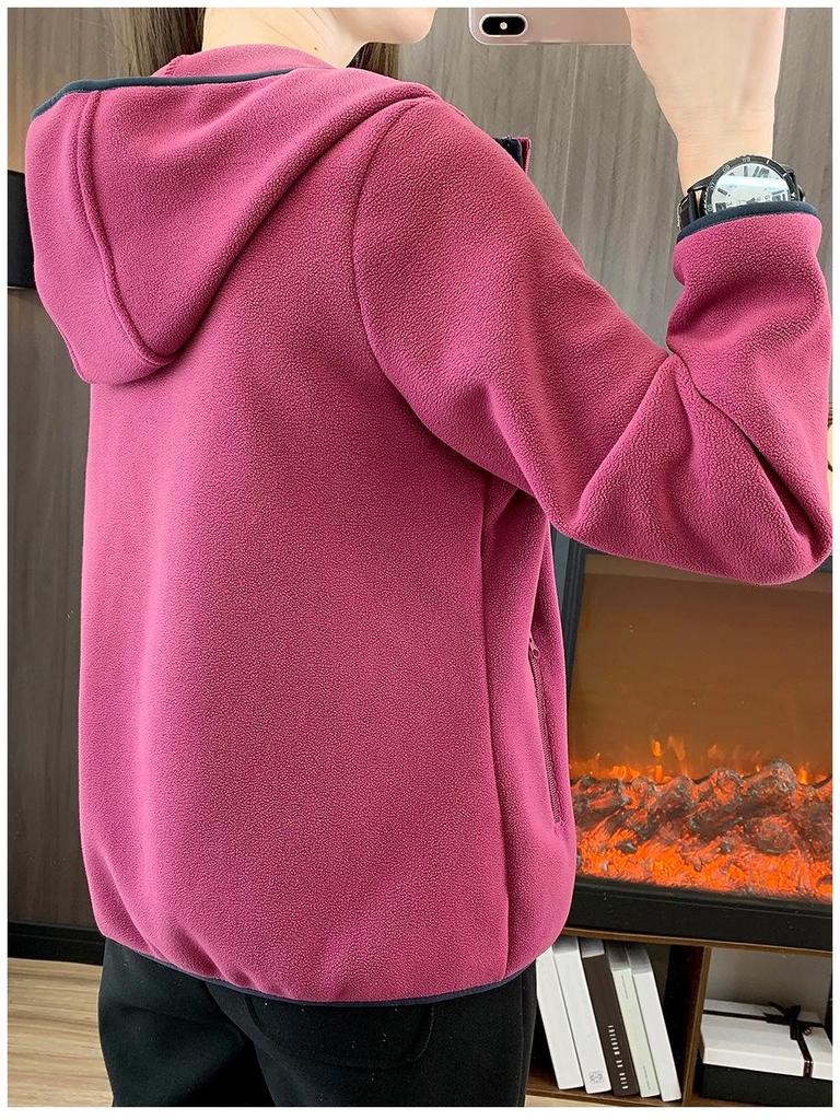 Unisex Autumn/Winter Color Block Double-Sided Polar Fleece Jacket