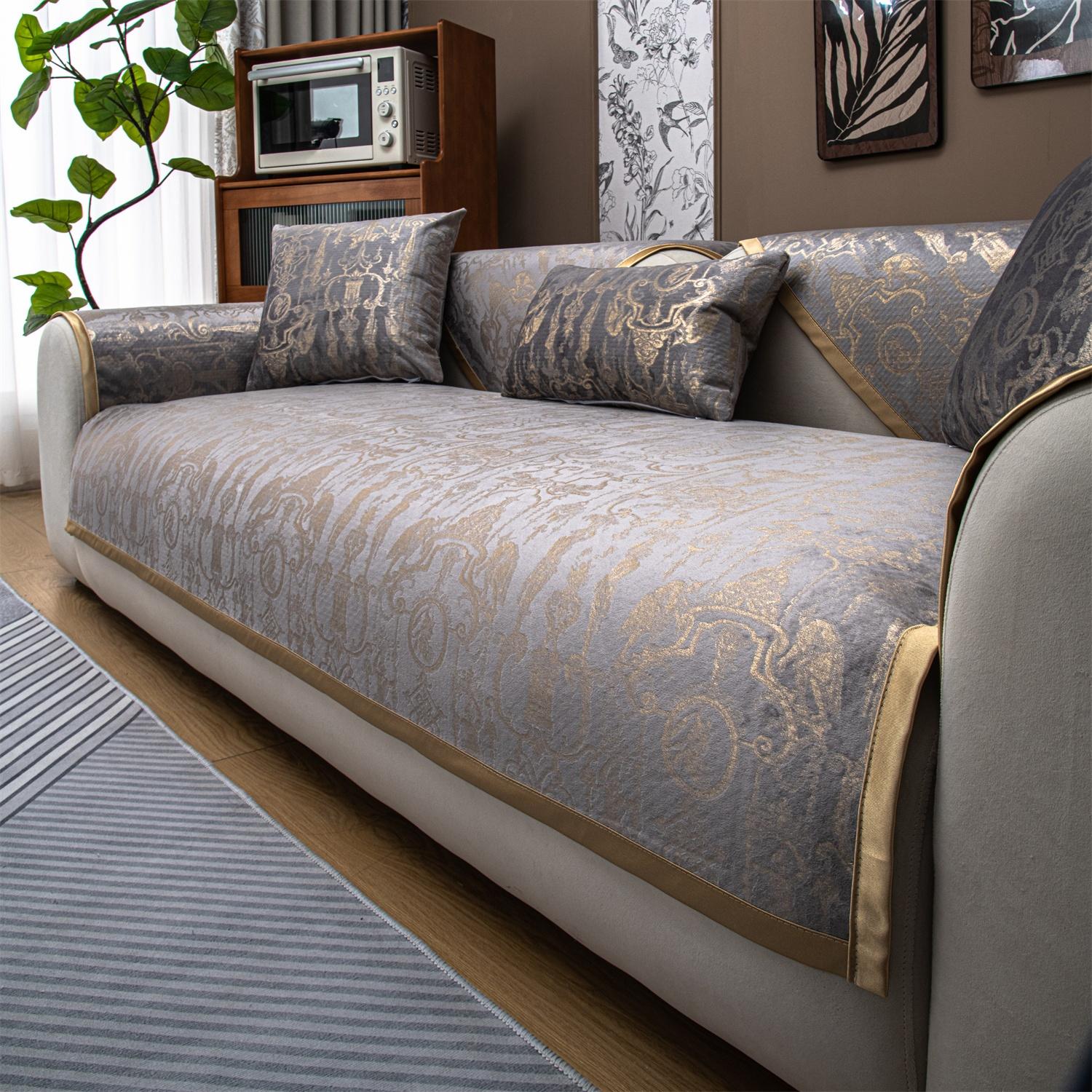 

Этнический стиль Бронзовый бархатный чехол для дивана Водоотталкивающий чехол для сиденья дивана Четыре сезона для гостиной Противоскользящее полотенце для дивана 110*240cm