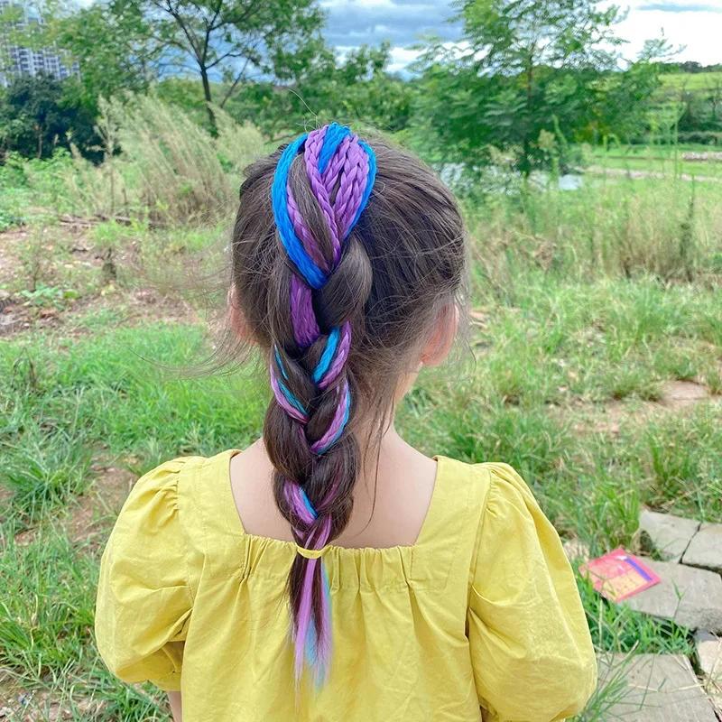1PCS New Girls Colorful Wigs Ponytail Kids Hair Accessories Head Band Hair Ornament Headbands Rubber Bands Beauty Hair Bands