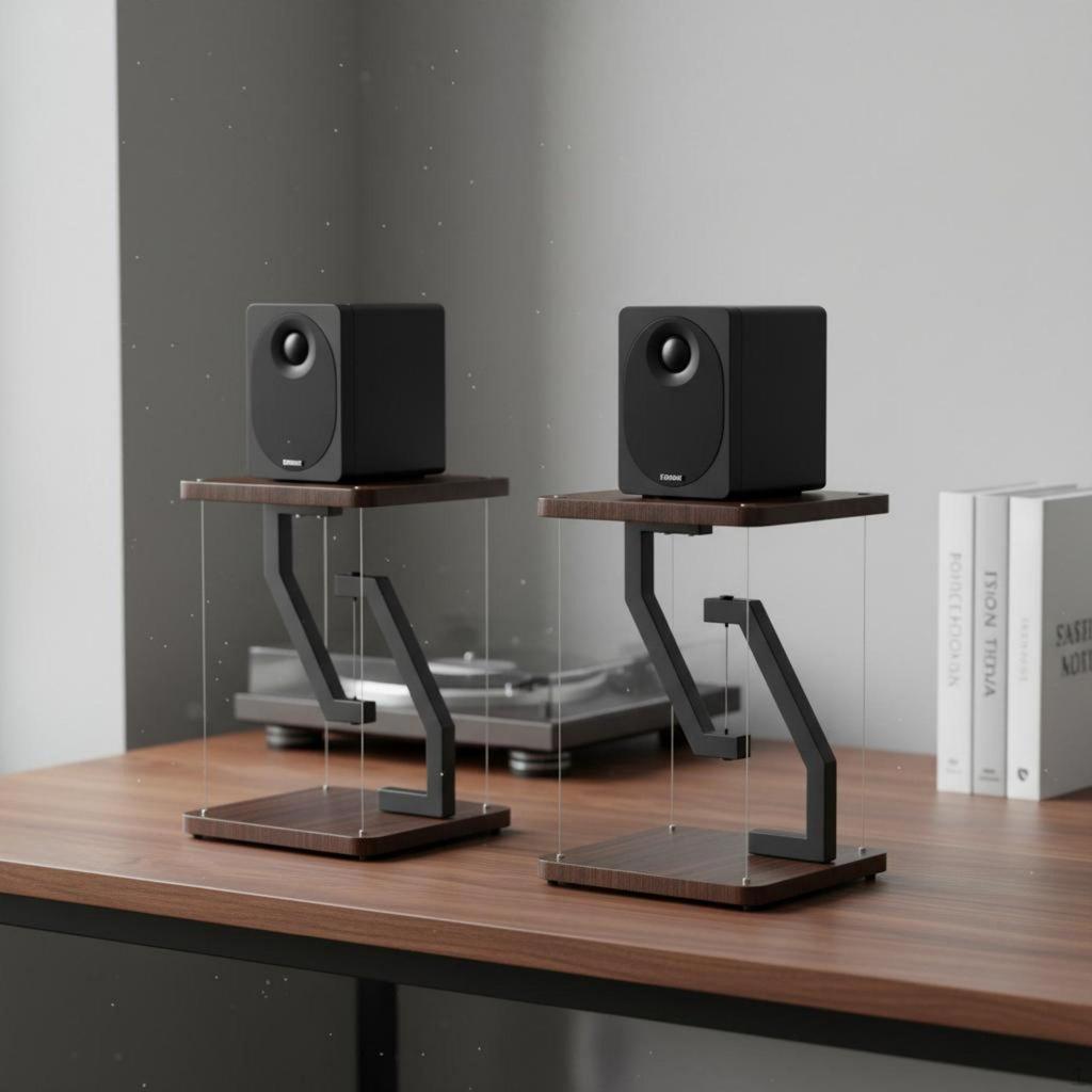 2 Pieces Desktop Speaker Stand Vibration Reduction Studio Display Desk AntiSlip Padding Metal