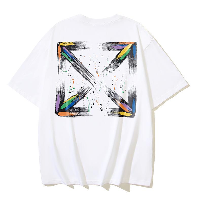 Off-White 2025 Sommer Neues Pinsel Pfeil Tintenspritzer Muster Bedrucktes Kurzarm T-Shirt für Männer und Frauen