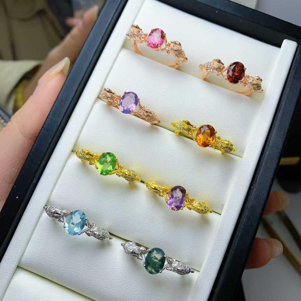 925 Sterling Silver Open Ring with Natural Gemstones and Horse Design - Luxurious High-End Feel