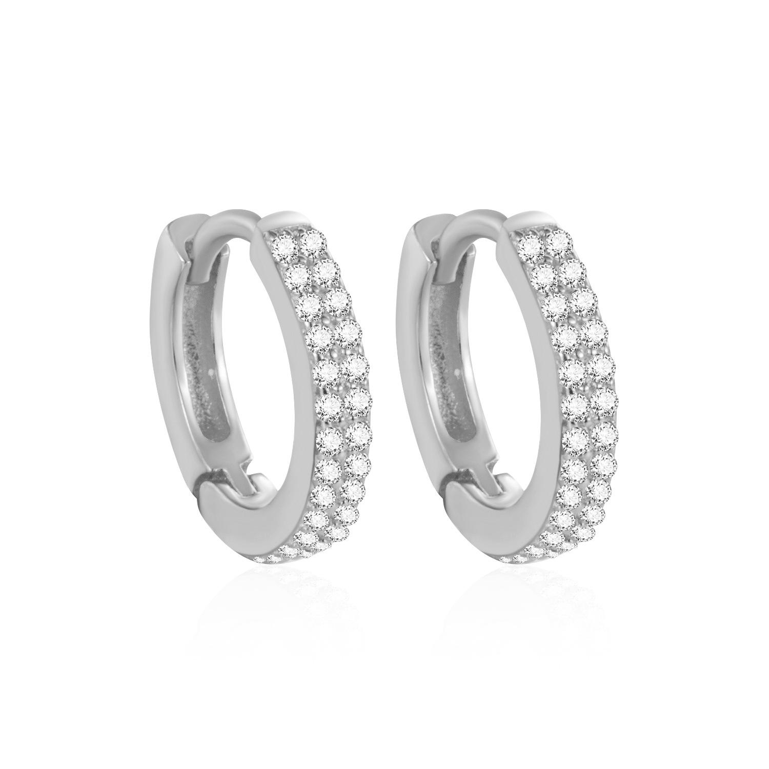 Designer Inspired Double Row Diamond Fine Gold Plated S925 Pure Silver Huggie Hoop Earrings for Women