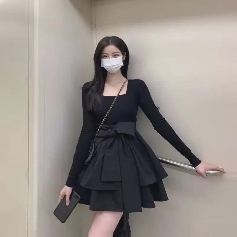 

2025 Autumn French Chic Square Neck Slimming Little Black Dress for Women L